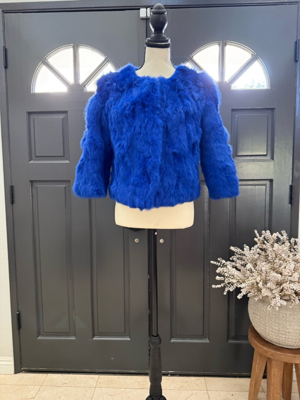 Women's Cobalt Blue Teddy Jacket - Plush Faux Fur Short Coat